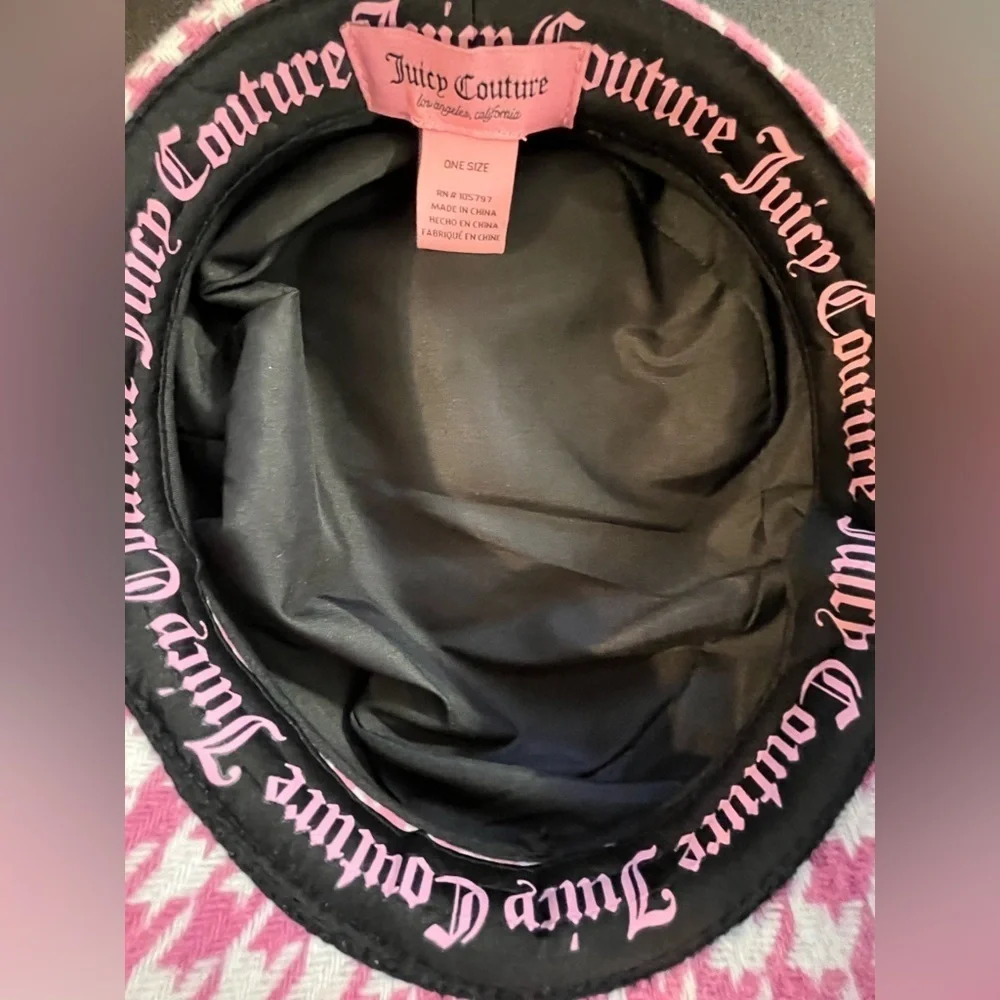 Juicy Couture Womens Houndstooth Pink White Tweed Embellished  Stones Cap Beret